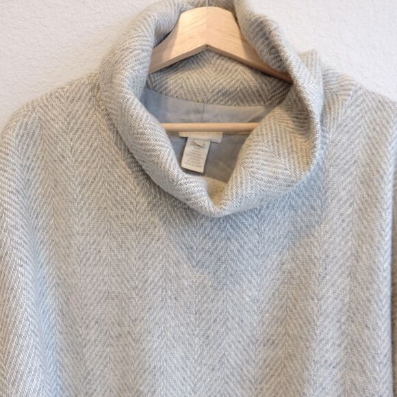 J. Crew Wool Blend Herringbone Cowl Neck Poncho Women Sz XXS OVERSIZED - Picture 7 of 13